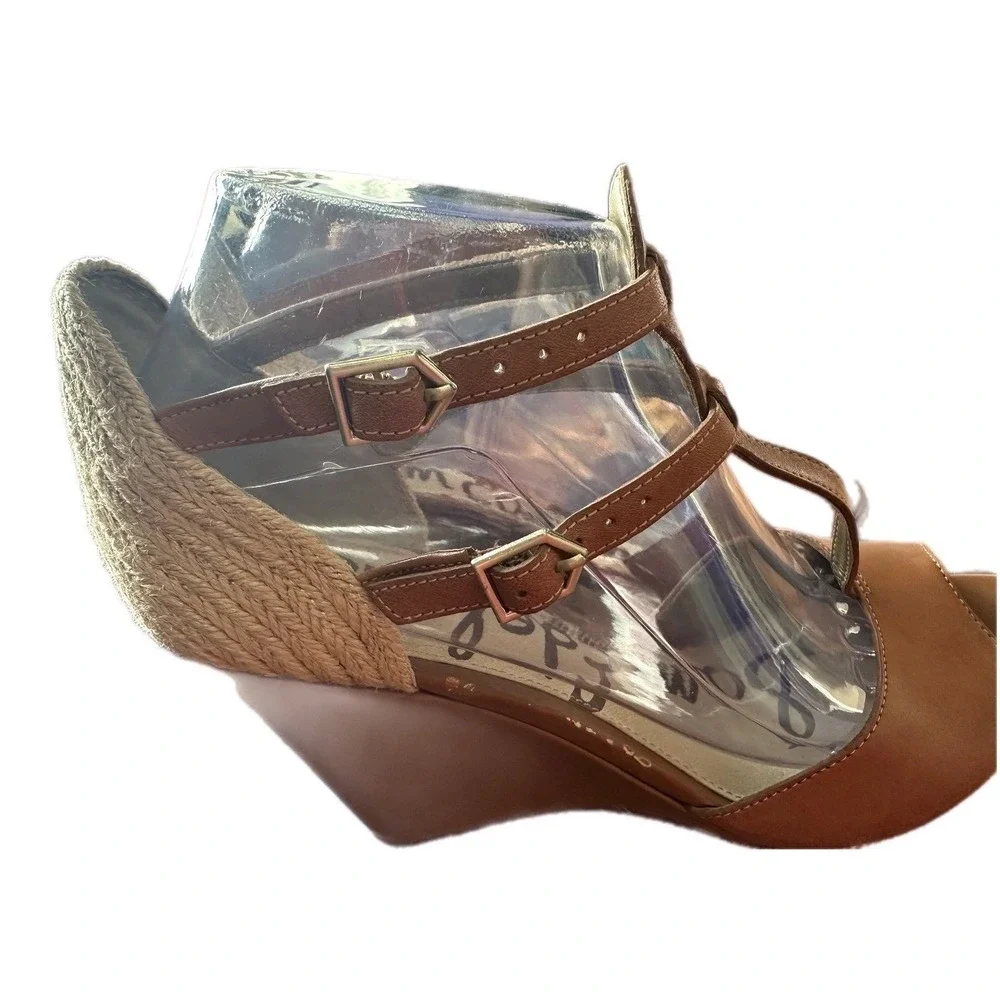 Sam Edelman Women's Brown Leather‎ Espadrille Wedge Sandals Size 7.5
